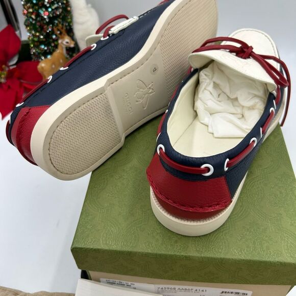 Men’s Gucc calf Leather GG embossed boat shoes size 12 made in Italy - Picture 7 of 9